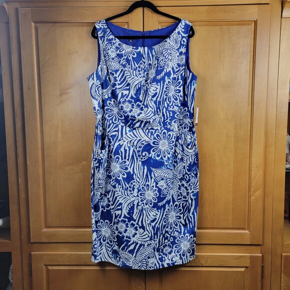 NWT Nine West Blue Riviera Combo Floral Sheath Dress With Pockets - 18W - Picture 4 of 12